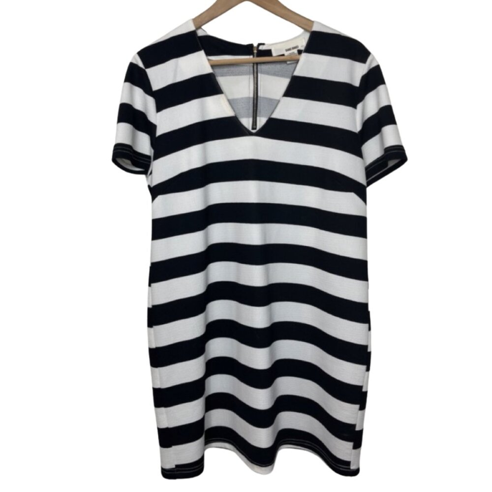SANS SOUCI | Women's Black & White Striped V-Neck Mini Dress | Size L